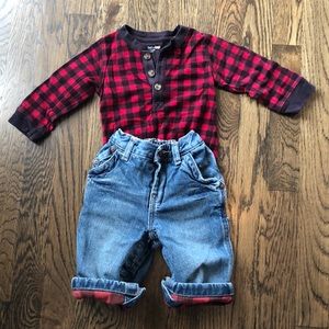 BABY GAP buffalo check onesie and jeans bundle